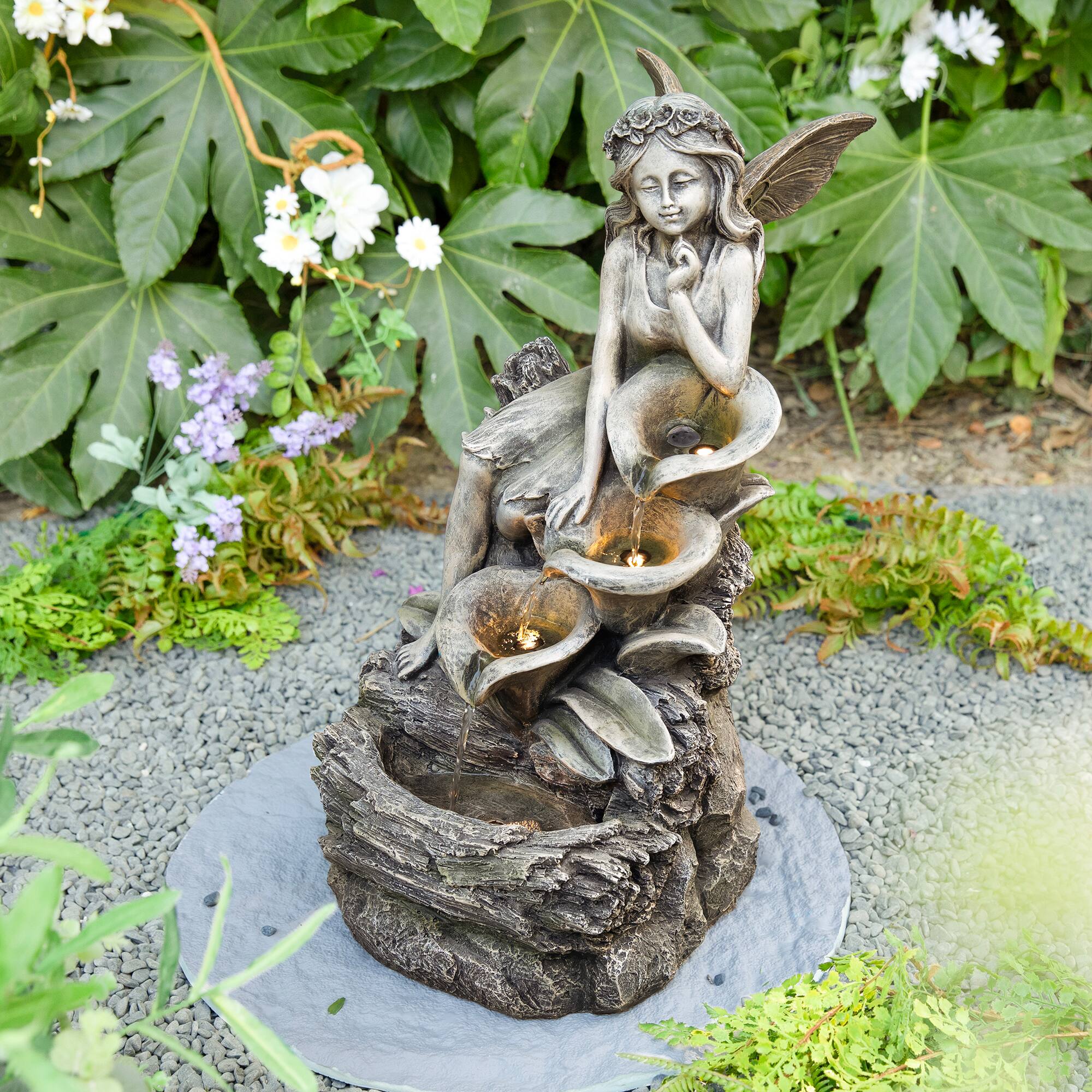 Glitzhome® 22.75" LED 4-Tier Concrete Fairy Outdoor Fountain